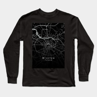 Wroclaw Poland City Map dark Long Sleeve T-Shirt